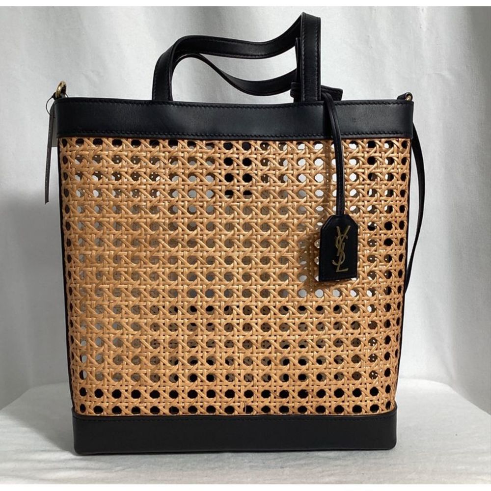 Saint Laurent Shopping Toy Leather-Trimmed Straw Tote In Brown Straw - Picture 6 of 10